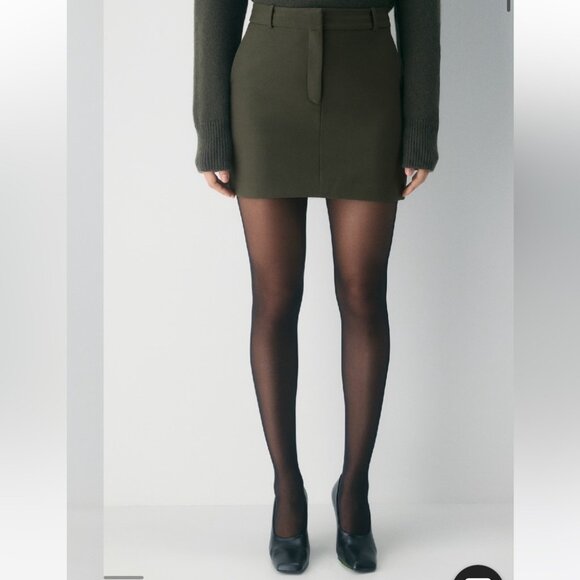 Aritzia Babaton Chisel Skirt Structured Mini Pencil Skirt Dark Olive - Picture 6 of 16